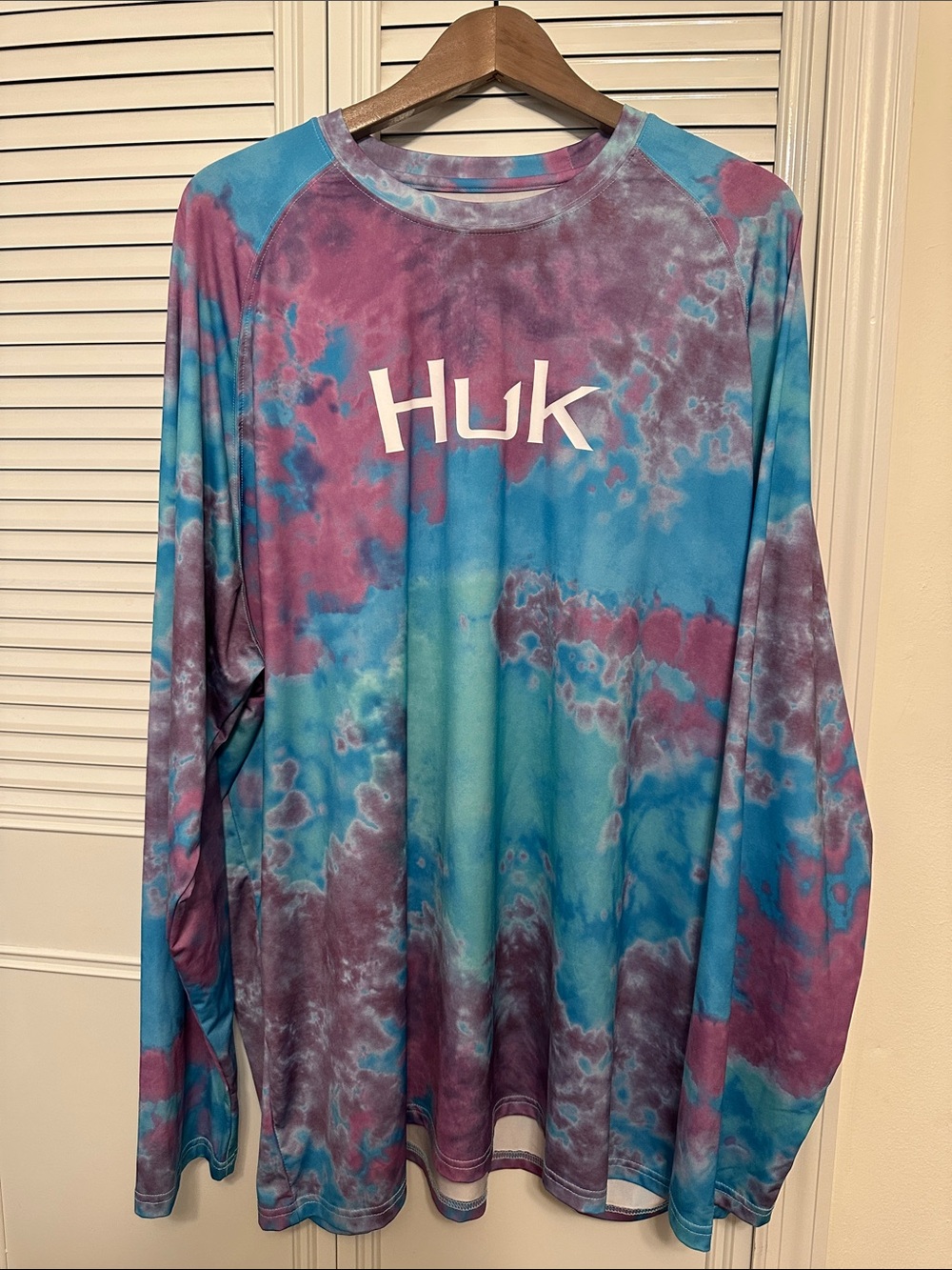Huk Men’s Long Sleeve Tie-Dye Performance Tee - Fishing Shirt Blue & Purple XXXL